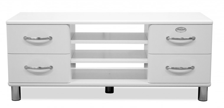 Malibu - TV stolek (bílá, 4x zásuvka, 2x police)