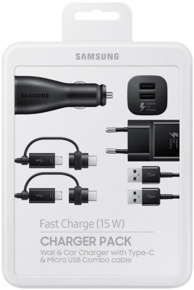 Nabíjecí sada Samsung autonabíječka+nabíječka+2x kabel, černá