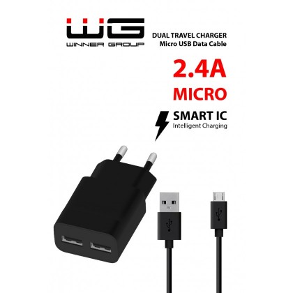 Nabíječka WG 2xUSB 2,4A + kabel Micro USB, černá