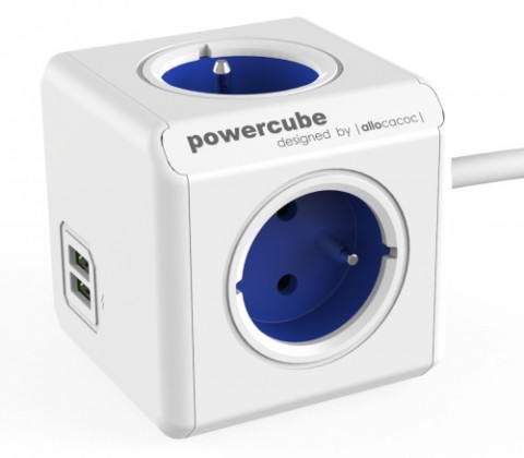 Napájecí adaptér PowerCube Extended 4 zásuvky, 2x USB blue,1,5m