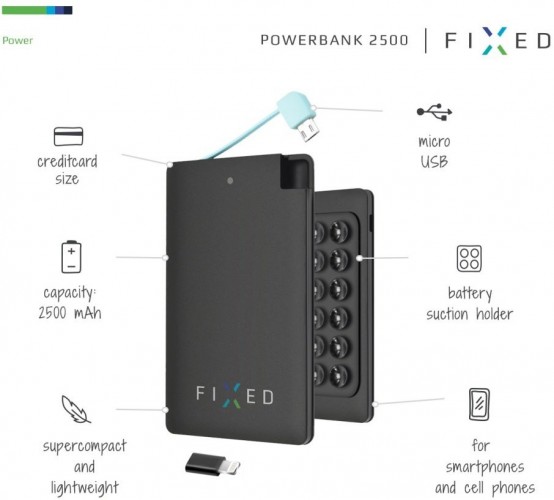 Powerbank Fixed FIXPB-2500-BK, 2500mAh, čierna
