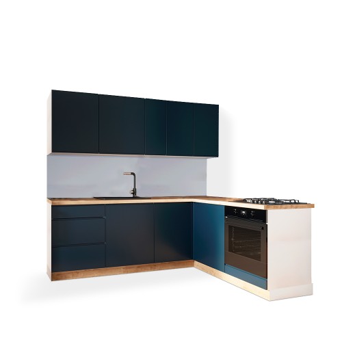 Rohová kuchyňa Minea pravý roh 230x180 (modrá mat)