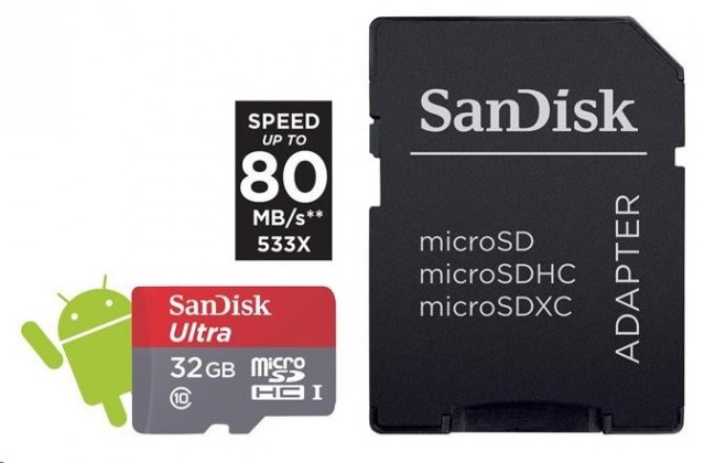 SanDisk Micro SDHC Ultra Android 32GB 98MB/s A1 UHS-I+SDadaptér
