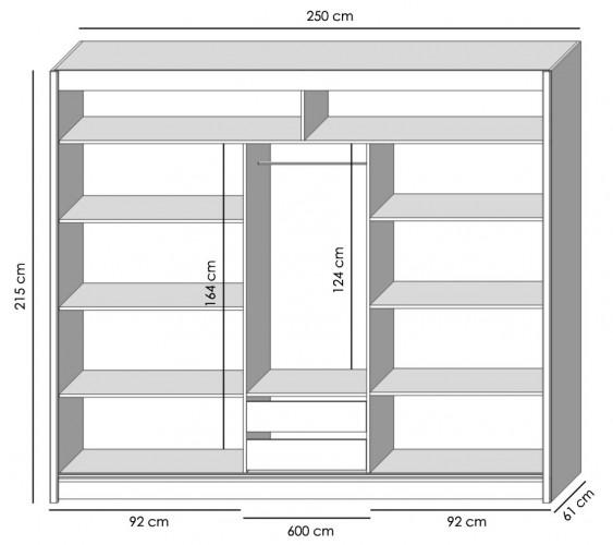 Šatníková skriňa Tofta - 250x215x61 cm - II. akosť