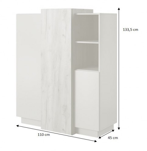 Vysoká komoda Duras (3x dvere, lamino, biela/hnedá) - ROZBALENÉ